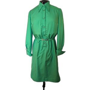Vintage 70s QIANA Shantung Dagger Collar Button Front Midi Shirt Dress, Sz. 6/8